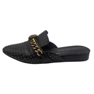 Black Leather Mule with Gold Tone Studs & Eagle Head Emblem